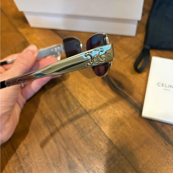 Celine CL40293U 55mm Sunglasses Palladium Silver Blue NWT $600 MSRP - Picture 7 of 10
